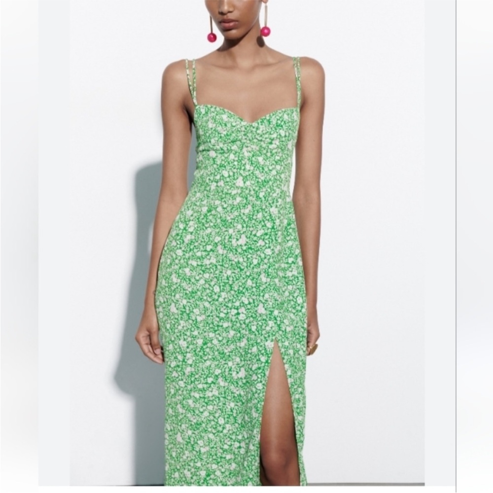 Zara Green Floral Corset Dress